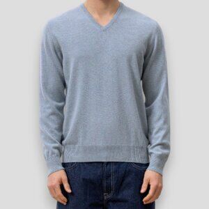 Black Brown 1826 2 ply cashmere V neck sweater light blue men's size L